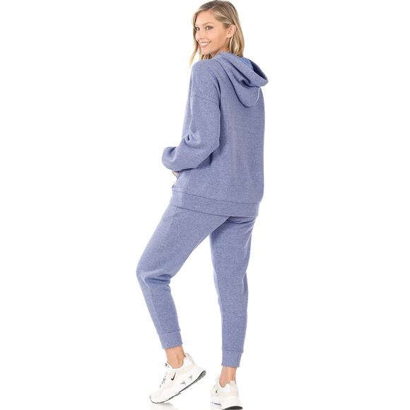 Melange Velboa hoodie & jogger Pants set (Mid-Navy)- Small - Picture 5 of 5